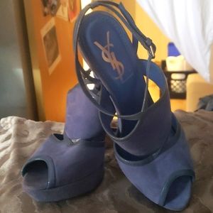 Yves Saint Laurent open toe sandle heels blue suade size 36 1/2